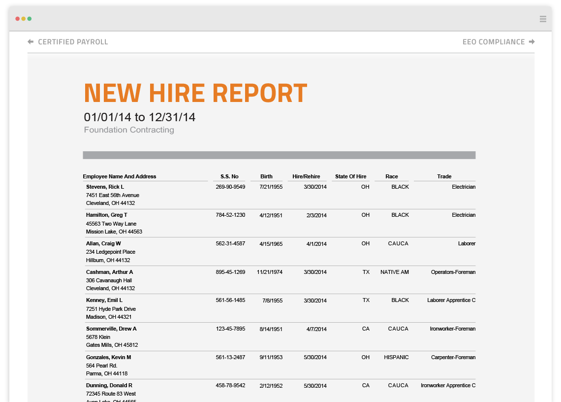 New Hiring report screenshot