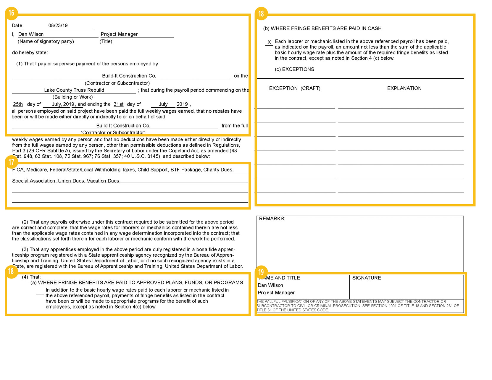 Sample WH-347 Certified Payroll Report (Page 2)